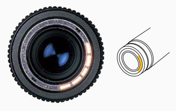 Only one-fourth of the light fibers at the tip of the lens turn on, enhancing surface details.