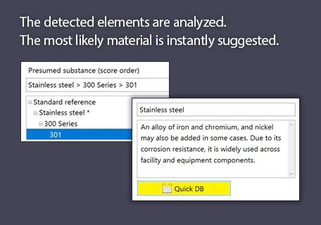 The detected elements are analyzed. The most likely material is instantly suggested.