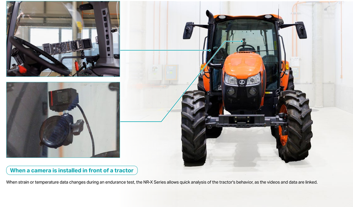 When strain or temperature data changes during an endurance test, the NR-X Series allows quick analysis of the tractor's behavior, as the videos and data are linked.