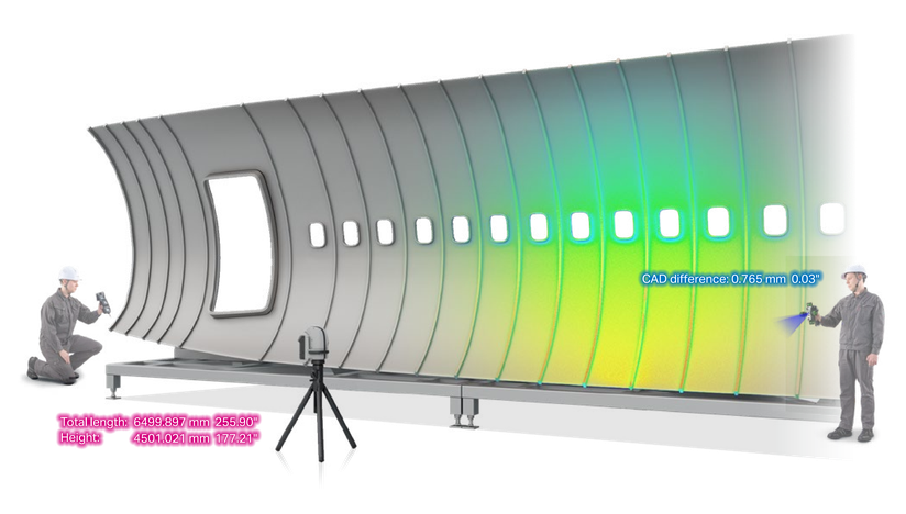 Large panel scanned by hand. CAD difference: 0.765 mm 0.03". Total length: 6499.897 mm 255.90". Height: 4501.021 mm 177.21"