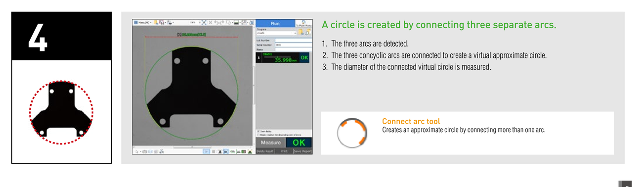 A circle is created by connecting three separate arcs. Connect arc tool: Creates an approximate circle by connecting more than one arc.