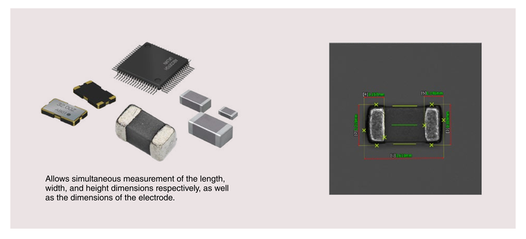 Allows simultaneous measurement of the length, width, and height dimensions respectively, as well as the dimensions of the electrode.