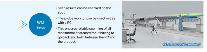 WM Series: Scan results can be checked on the spot. The probe monitor can be used just as with a PC, so no going back and forth between the PC and the product.