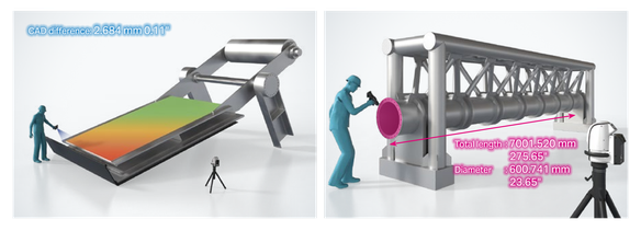 CAD difference: 2.684 mm 0.11". Total length: 7001.520 mm 275.65", Diameter: 600.741 mm 23.65"