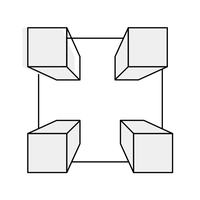 Four blocks seen in perspective, with their side faces visible