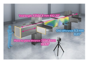 Total length: 12501.8 mm 492.20", CAD difference: 5.3 mm 0.21", Plane-to-plane distance: 2354.3 mm 92.69"