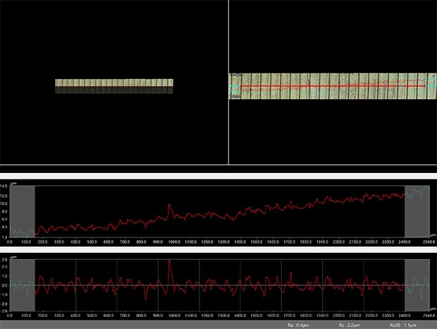 VHX-E500, 700×, coaxial illumination Roughness data can now be accumulated in a database.