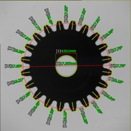Every tooth position and angle around the gear is measured and labeled in a single shot.