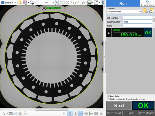 Outer circle diameter 180.016mm, judgment OK
