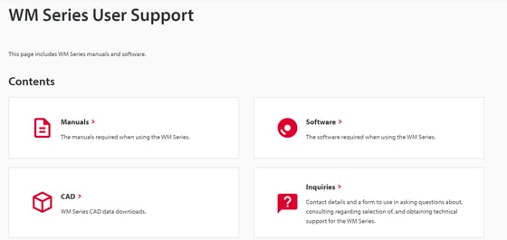 WM Series User Support: Manuals, Software, CAD, Inquiries.
