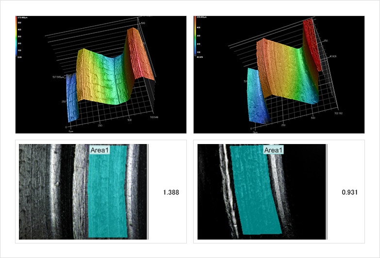 These images are measured by KEYENCE Optical Profilometer.