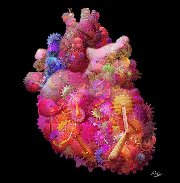 Image: An image of the heart composed of artificial cells,...
