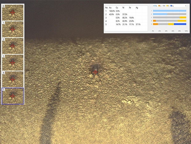 The drilling function allows for analysis of foreign particles inside plating.