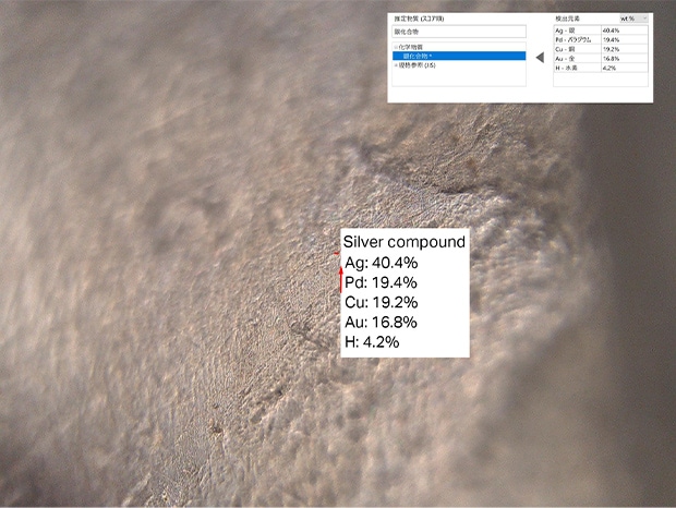 The detection of Ag (silver) identifies the target as a silver dental crown. Also, the detection of molybdenum indicates that the target is from dental material. The intrusion path can be identified in a short time, making it possible to prevent reoccurrences of the same problem.