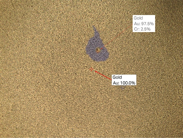 Adhesion can be checked for in the case of gold-plated chromium. Seepage from underneath can be checked for in the case of gold-plated nickel.