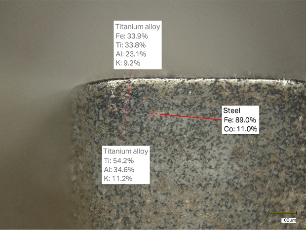 The coating material (titanium or chromium) is peeled off during repolishing of tools. If some of the old coat remains on the tool, the new coat cannot be applied. Elemental analysis allows for pinpoint detection of scattered pieces of coating material.