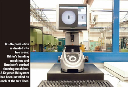 product quality case study Mi-Me production is divided into two areas: Bihler’s bending machines and Bruderer’s vertical shearing machines. A Keyence IM system has been installed on each of the two lines.