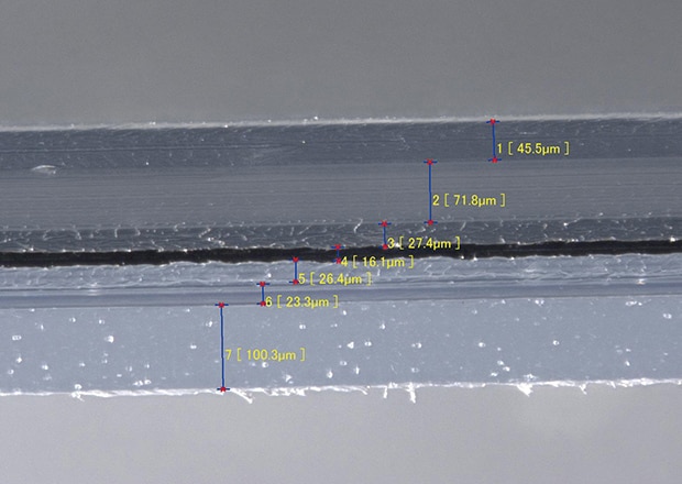 Thickness measurement of multilayer film cross-section using the VHX Series 4K Digital Microscope