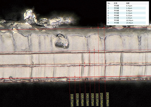 Thickness measurement of multilayer film cross-section using the VHX Series 4K Digital Microscope