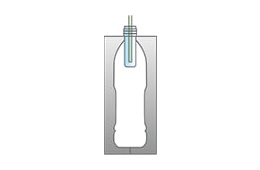 3. Each preform is inserted into a bottle mold and then the mold is closed.