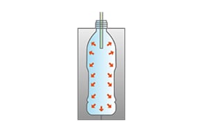 4. High-pressure air is blown into the preform to press it to the mold.