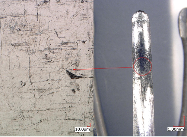 High-magnification observation of peeling on an endoscope part