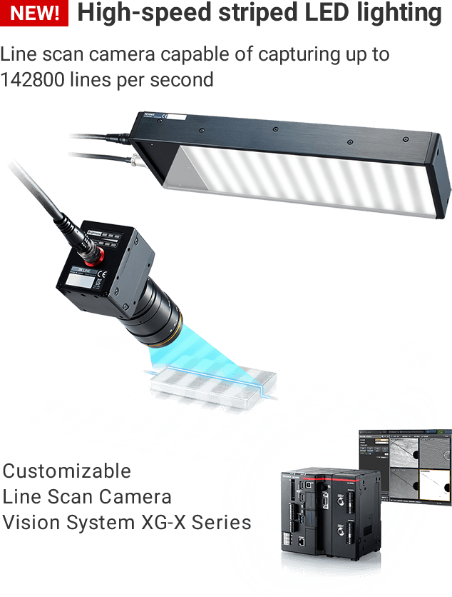[NEW!/ high-speed striped LED lighting][Line scan camera capable of capturing up to 142800 lines per second][Customizable Line Scan Camera Vision System XG-X Series]