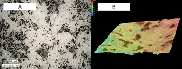 A. Analysis of reproduced sample (300x)  B. 3D shape measurement of reproduced sample