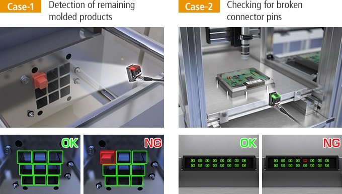 [Case-1] Detection of remaining molded products / [Case-2] Checking for broken connector pins