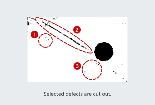 Selected defects are cut out.