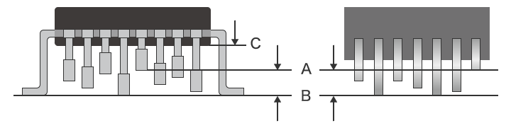 Coplanarity of PGA pins (left) and connector pins (right)