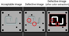 Acceptable image, Defective image, Defective image (after color extraction)