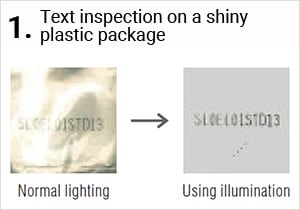 Text inspection on a shiny plastic package Normal lighting Using illumination