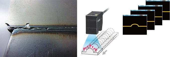 Use the LJ-X8000 to obtain the 2D sectional shape data of a weld bead