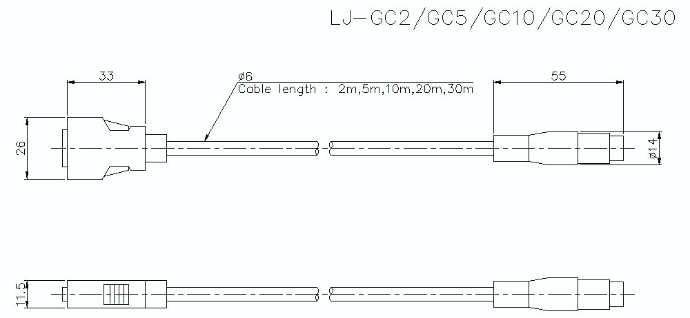 LJ-G/HEAD/CABLE/2 Dimension